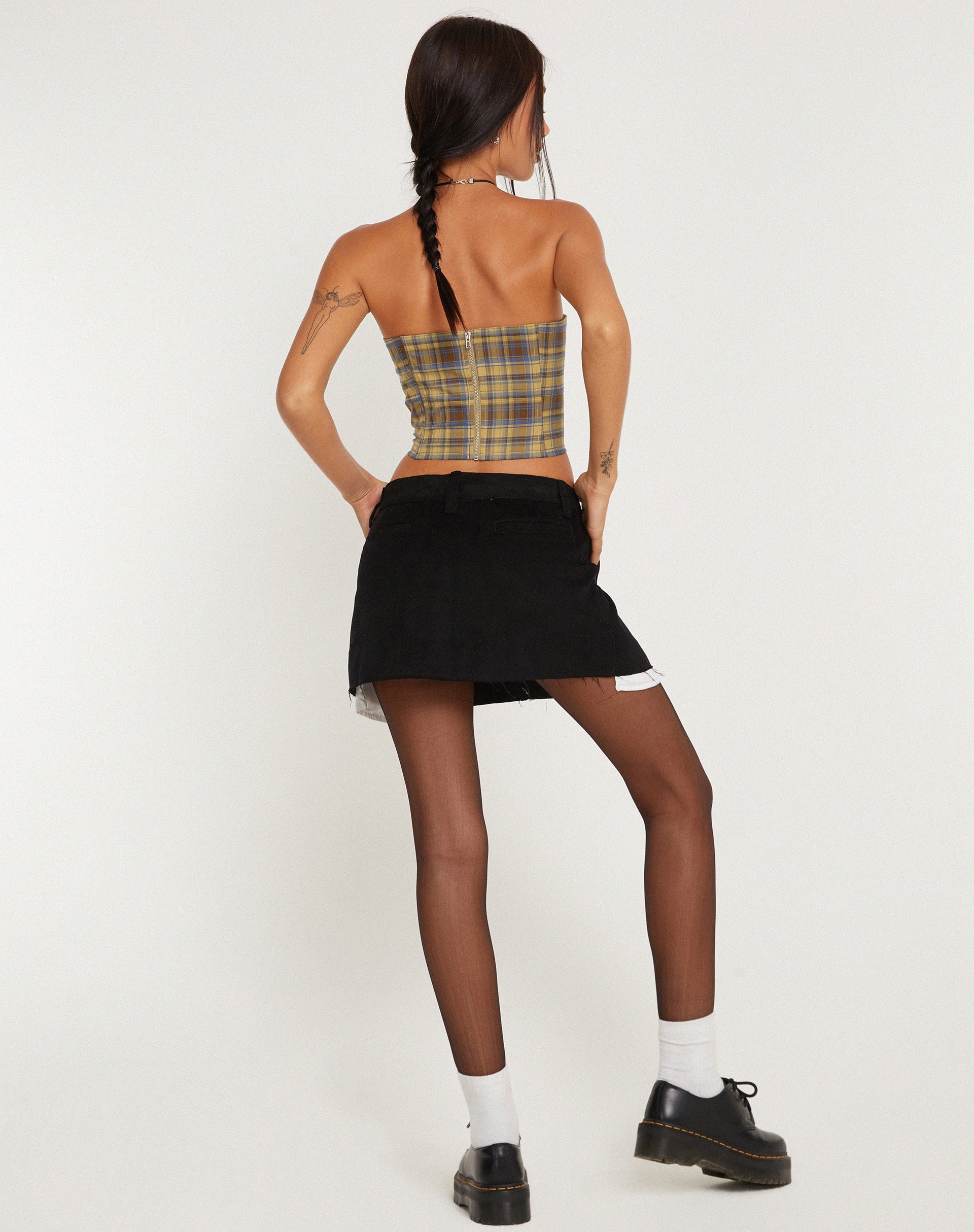Kayashi Corset Top in Blue Yellow Check - Image 6