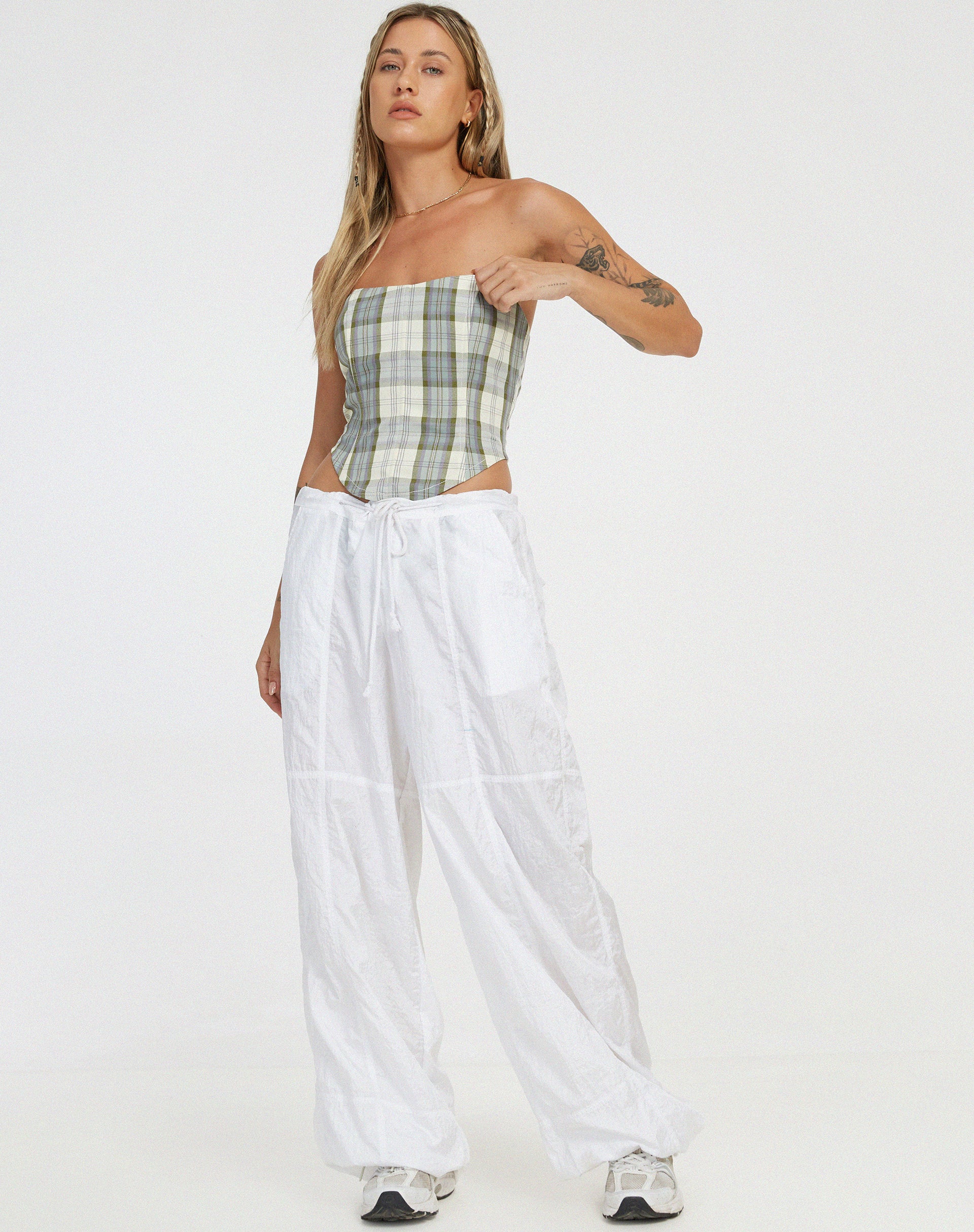 Kayashi Corset in Check Green and Cream - Image 2