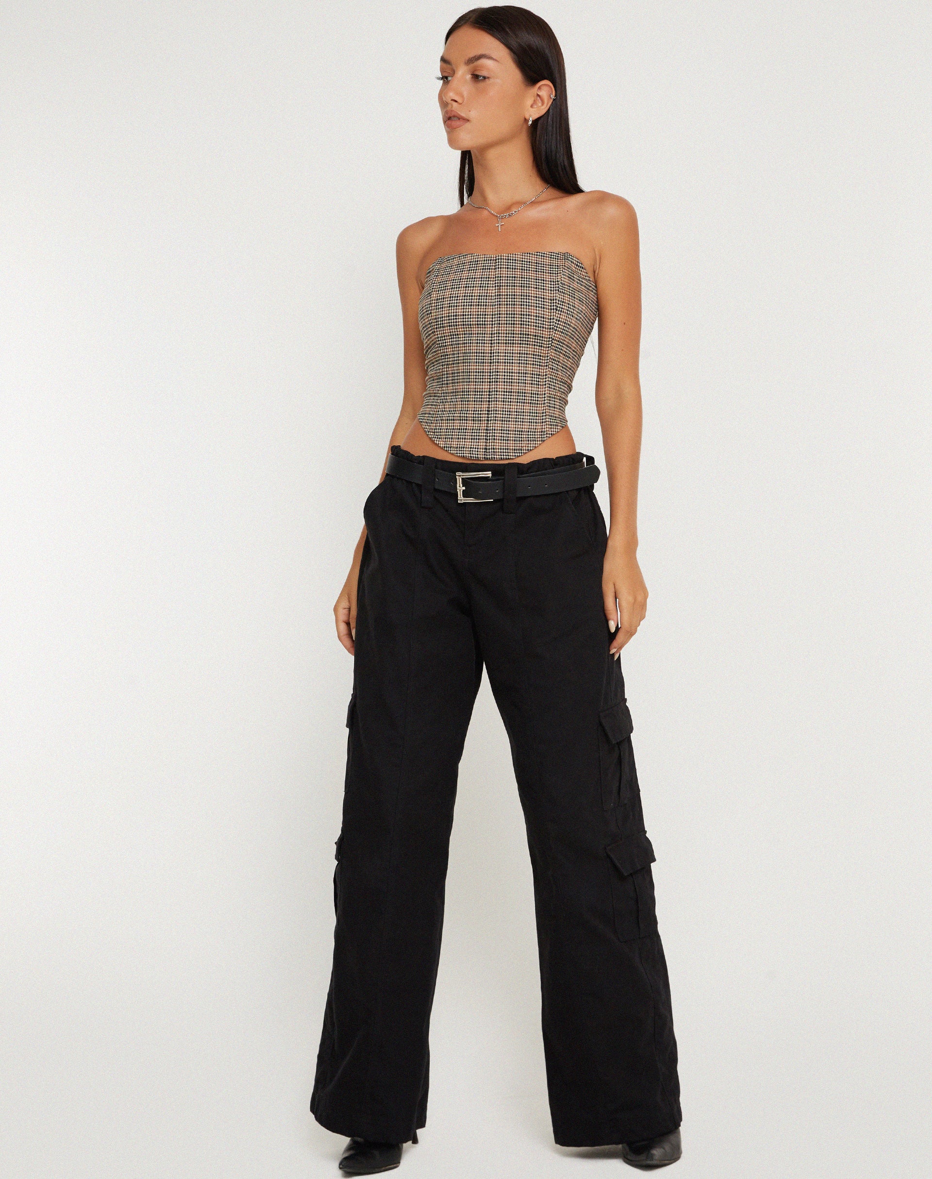 Kayashi Corset Top in Micro Brown Check - Image 6