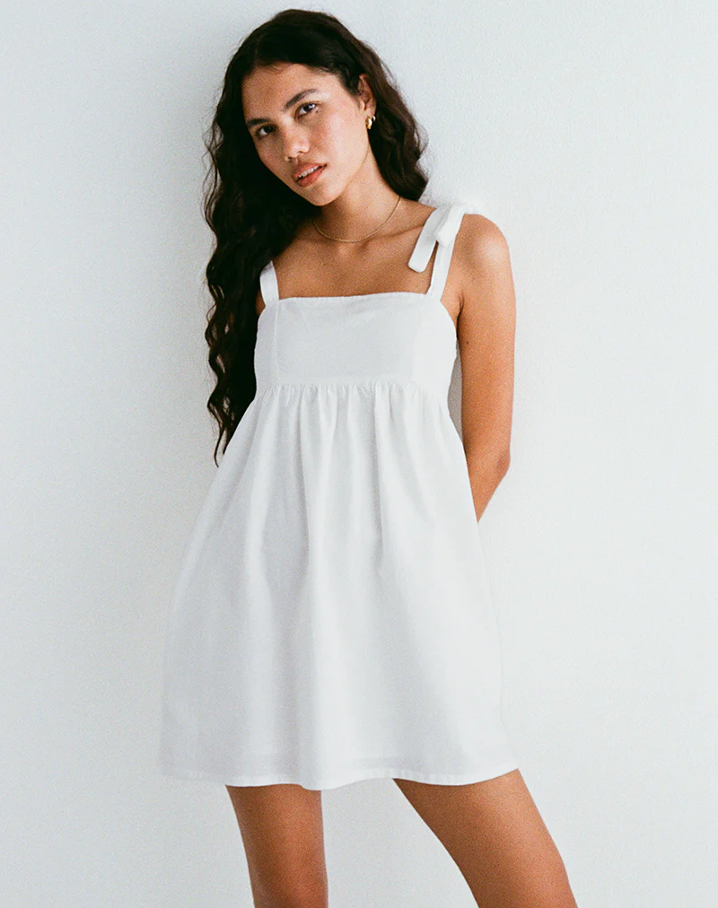 Kayla Square Neck Mini Dress in Linen Ivory - Image 4