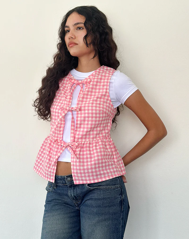 Kayvata Top in Gingham Pink - Image 2