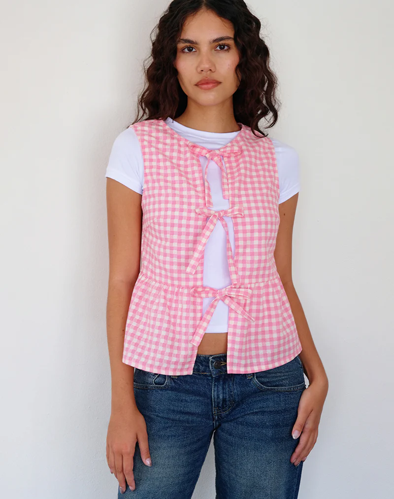 Kayvata Top in Gingham Pink - Image 4