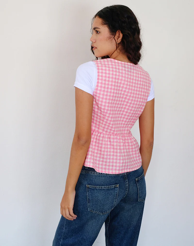 Kayvata Top in Gingham Pink - Image 5