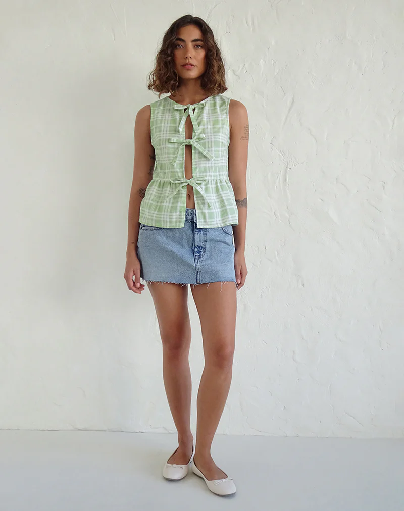 Kayvata Tie Front Top in Table Cloth Neo Mint - Image 4