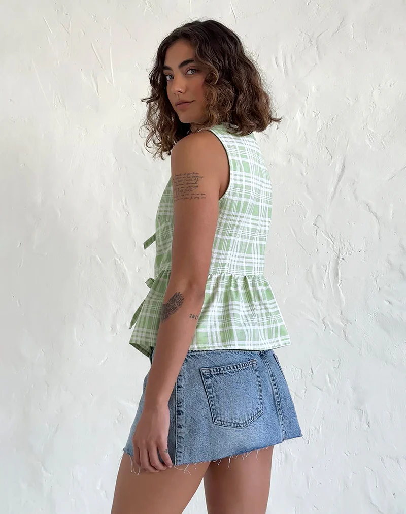 Kayvata Tie Front Top in Table Cloth Neo Mint - Image 5