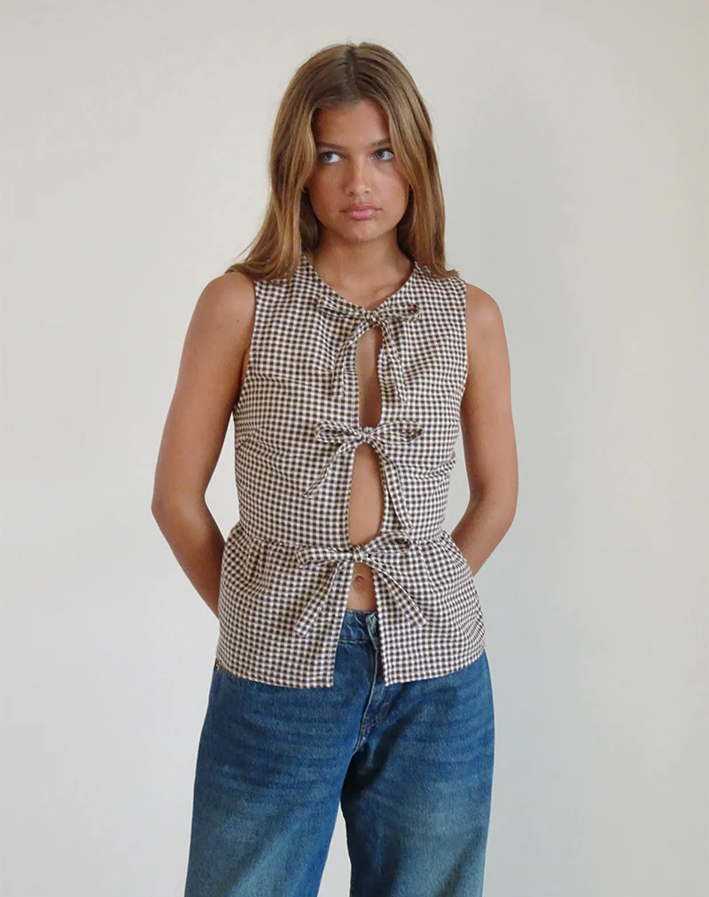 Kayvata Top in Mini Gingham Brown - Image 6