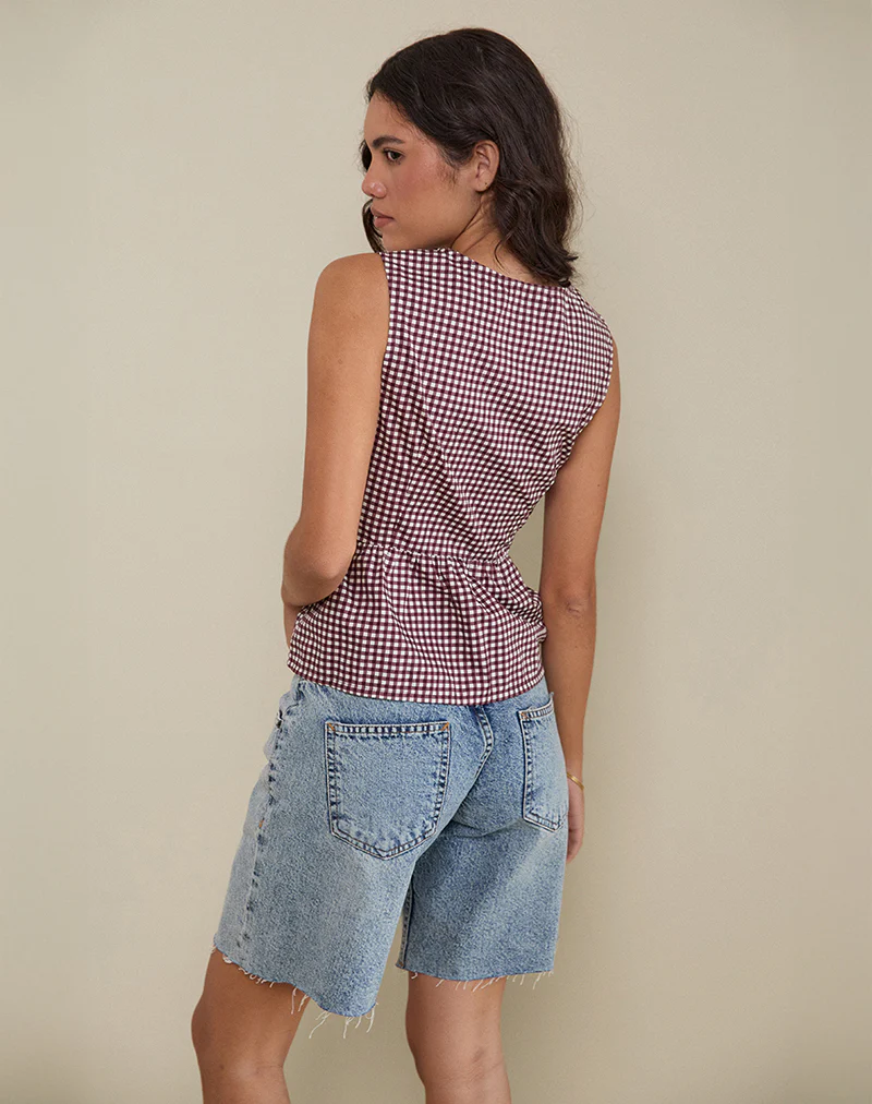 Kayvata Top in Mini Gingham Wine - Image 3