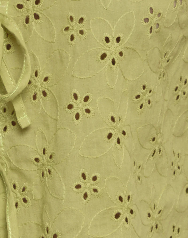 Kayve Tie-Front Top in Little Daisy Broderie Lime - Image 6