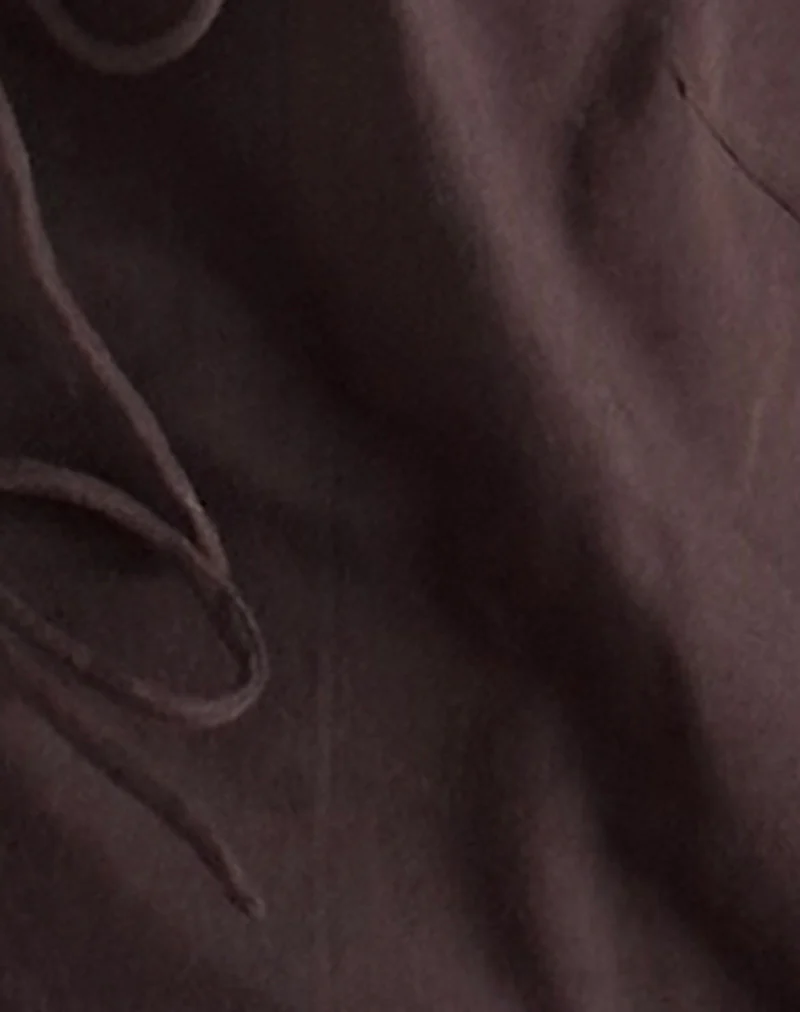Kayve Tie Front Top in Poplin Deep Mahogany - Image 5