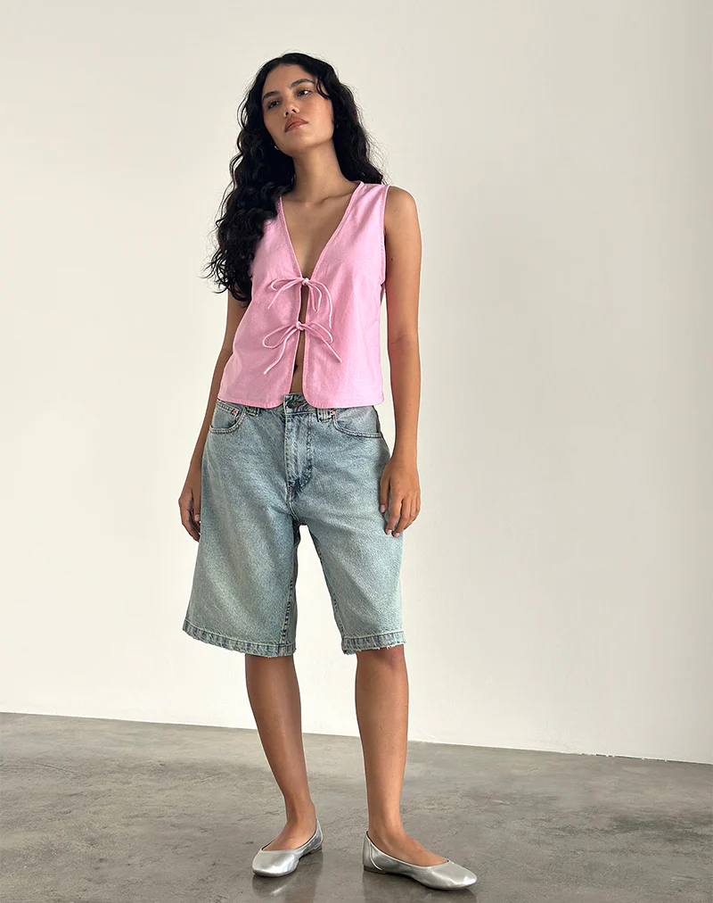 Kayve Tie Front Top in Flamingo Pink - Image 3