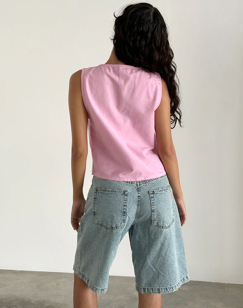 Kayve Tie Front Top in Flamingo Pink - Image 4
