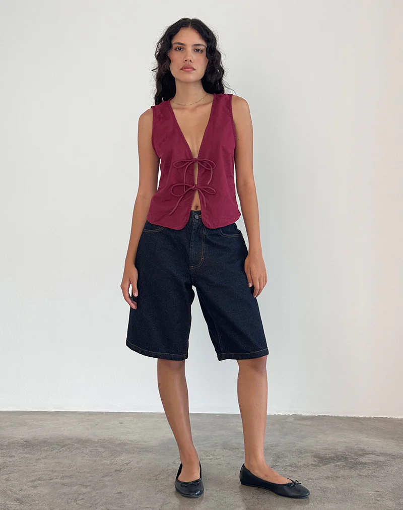 Kayve Tie Front Top in Burgundy - Image 2