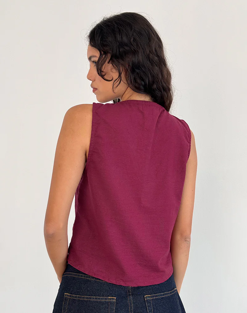 Kayve Tie Front Top in Burgundy - Image 3