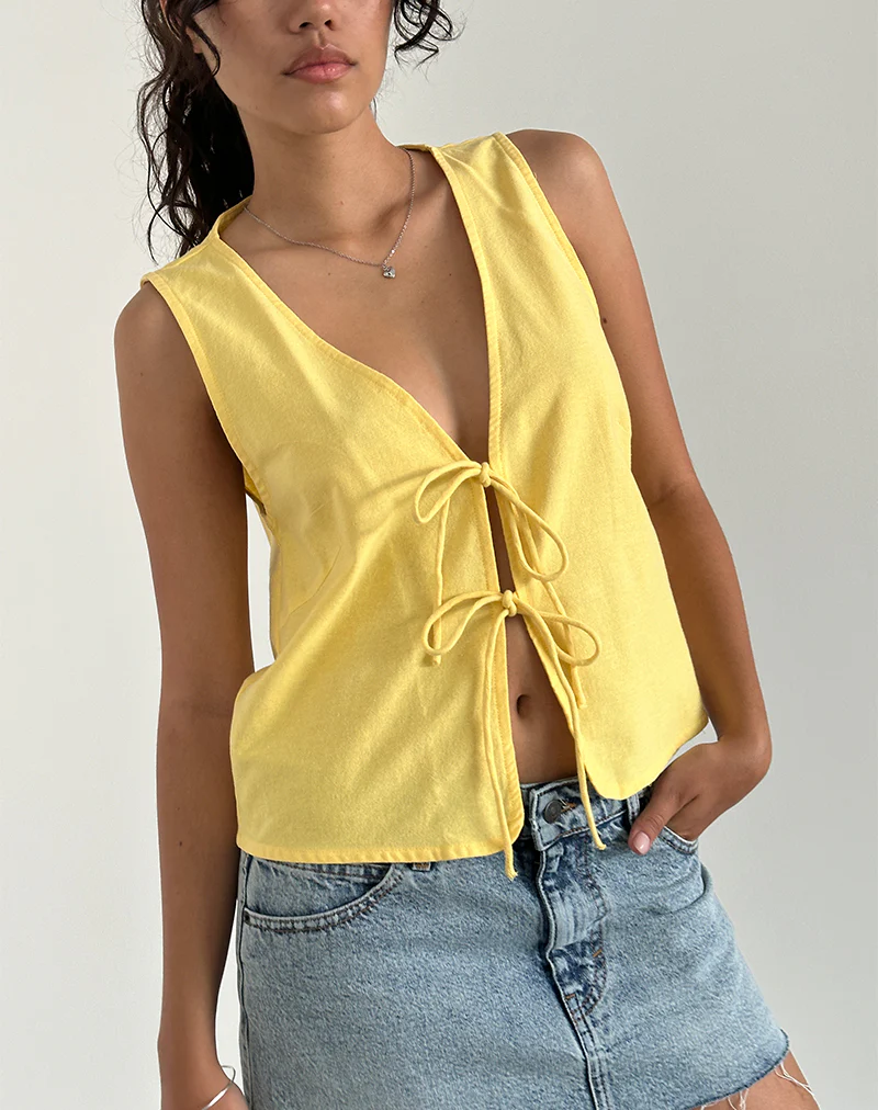 Kayve Tie Front Top in Lemonade - Image 2