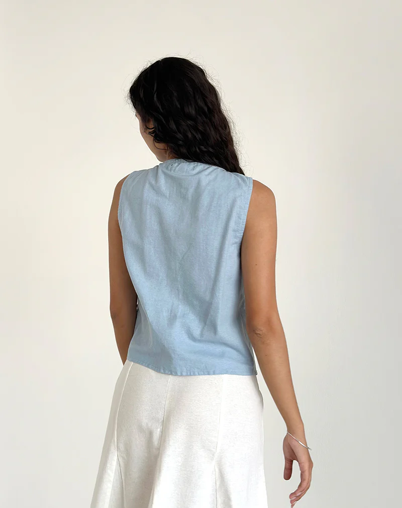 Kayve Tie Front Top in Nantucket Blue - Image 5