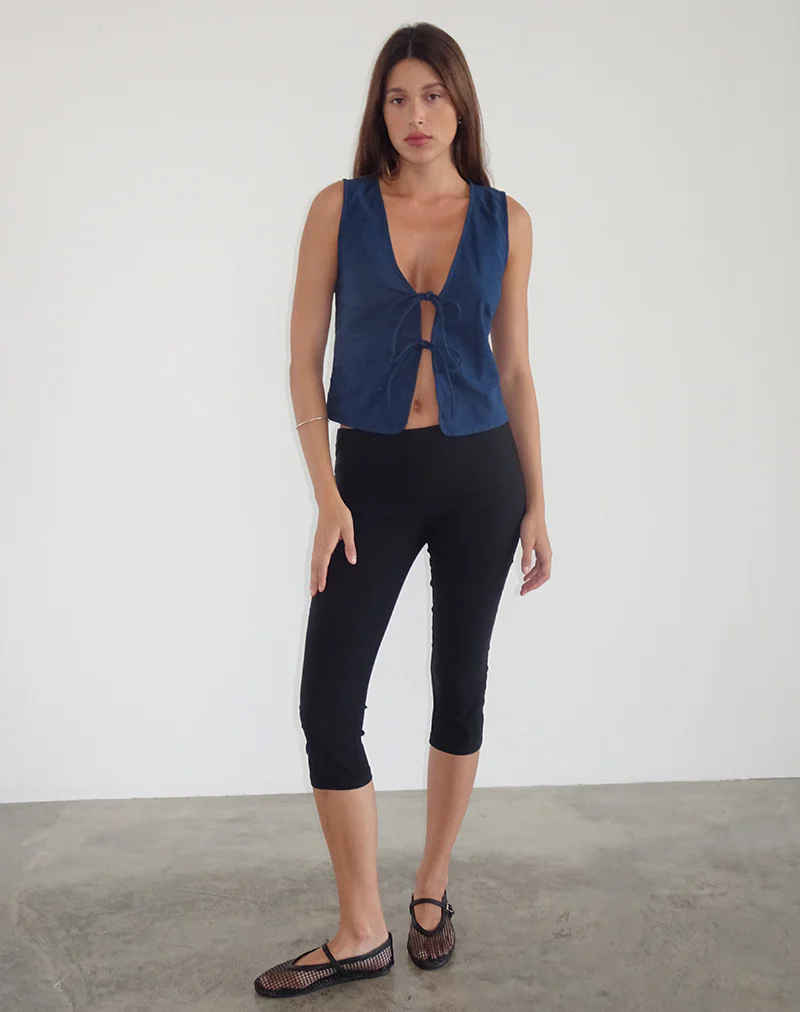 Kayve Tie Front Top in Navy - Image 2