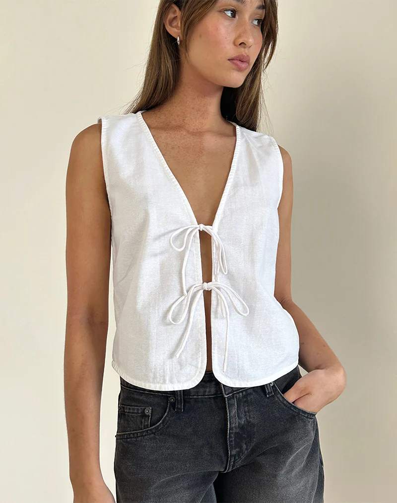 Kayve Tie Front Top in Off White - Image 2