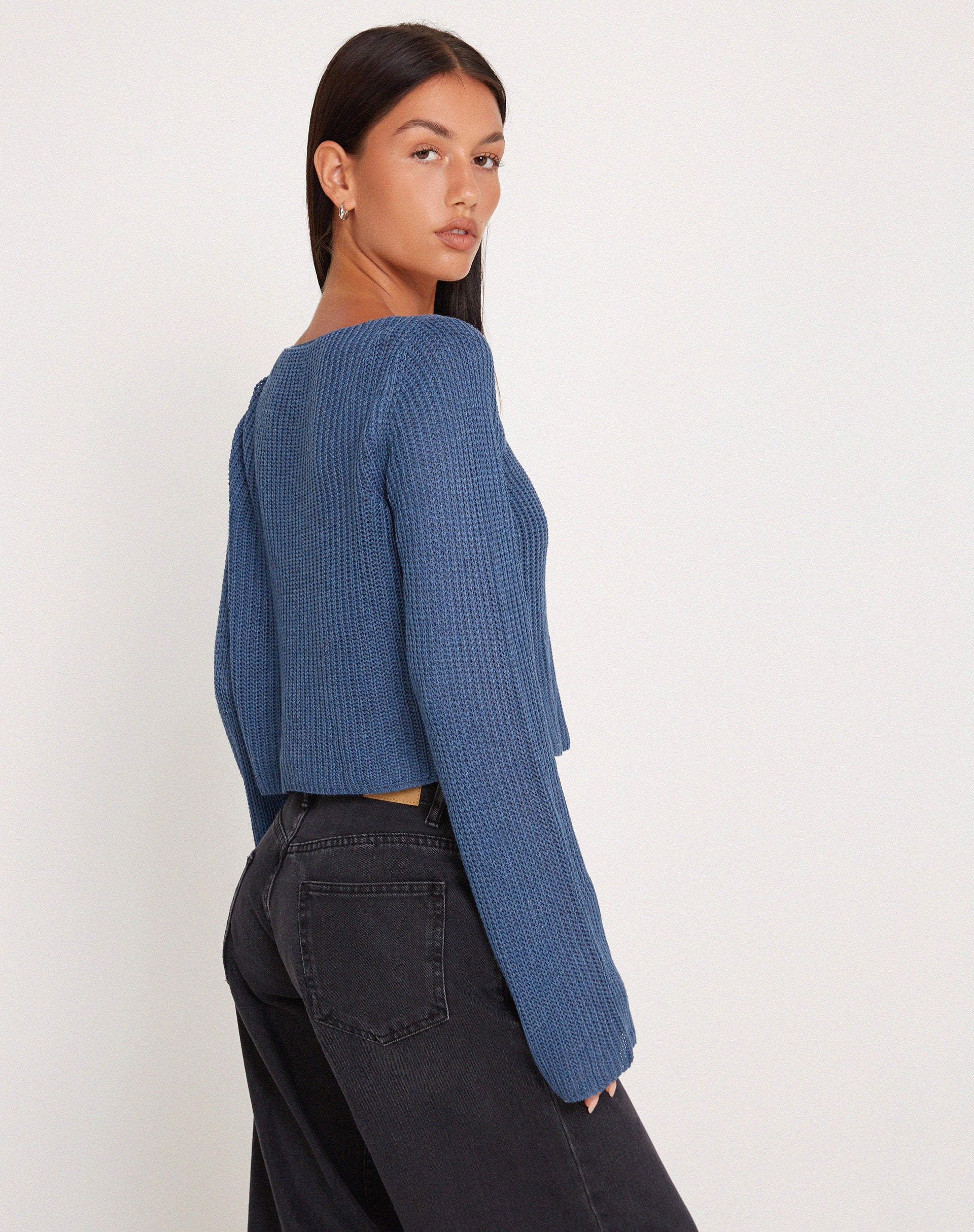 Kazayo Long Sleeve Knit Top in Midnight Blue - Image 2
