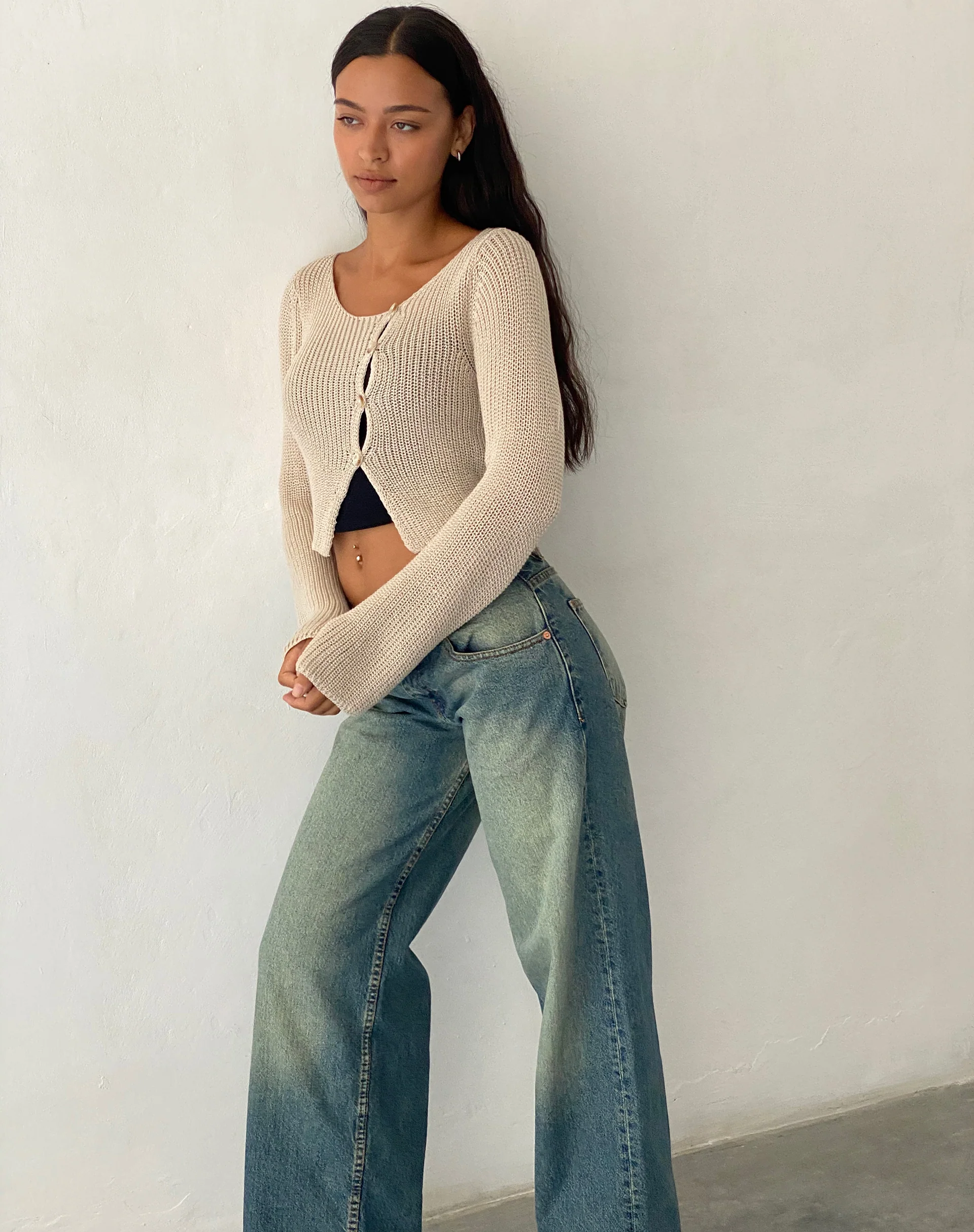 Kazayo Long Sleeve Knit Top in Natural - Image 3