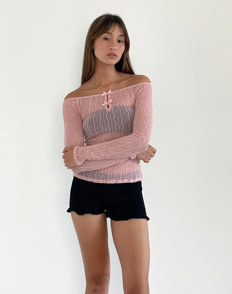 Kazi Bardot Top in Crinkle Pink - Image 3