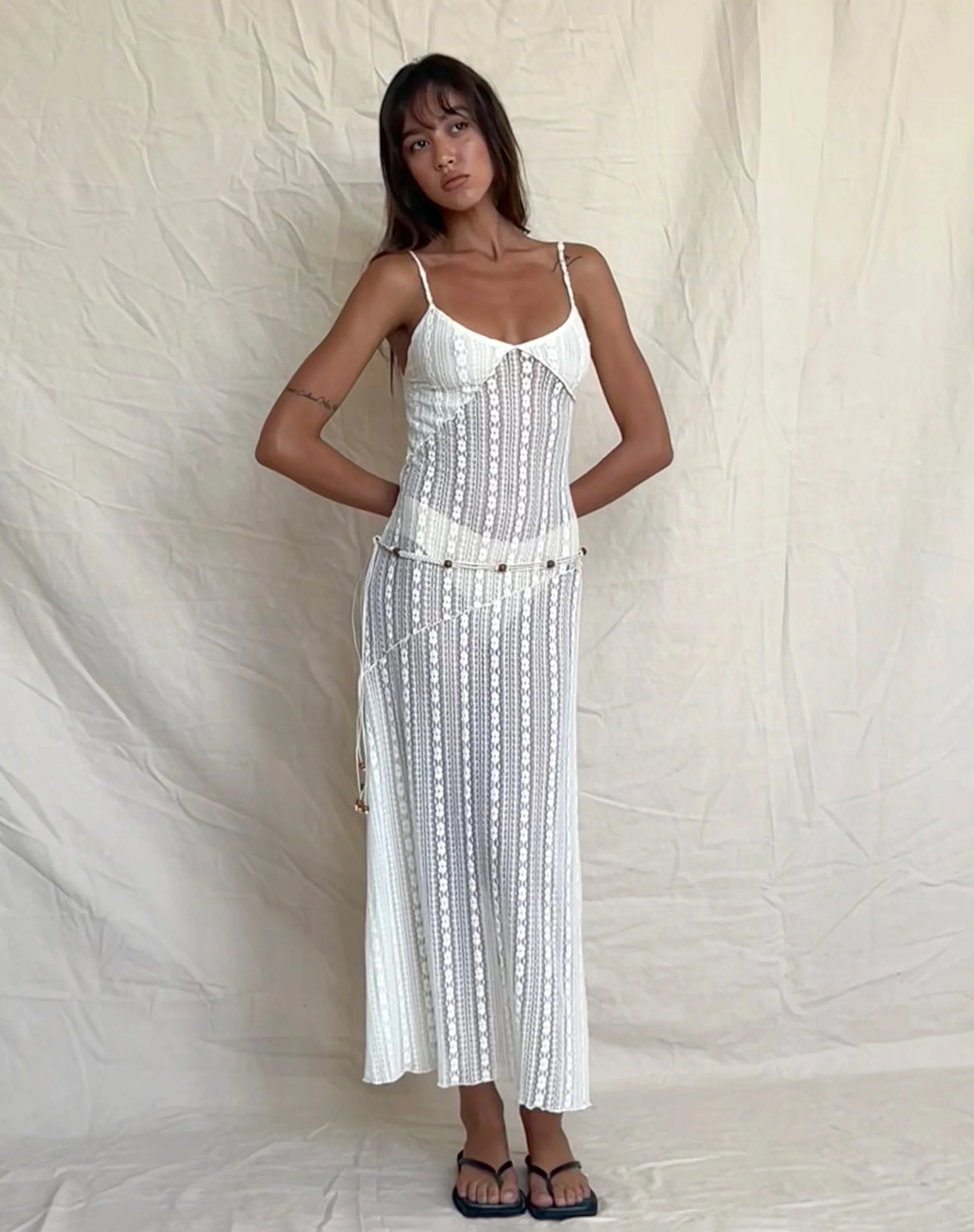 Kehlani Sheer Midi Dress in Cream Lace - Image 5