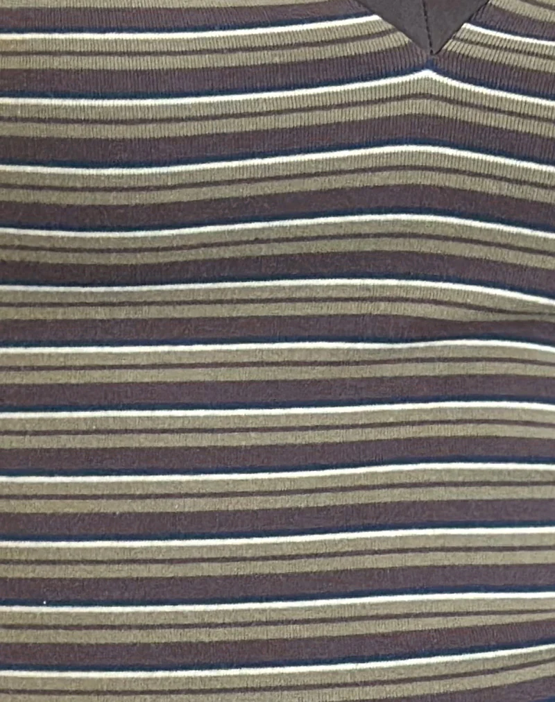 Keiko Top in Stripe Jersey Brown Army - Image 6