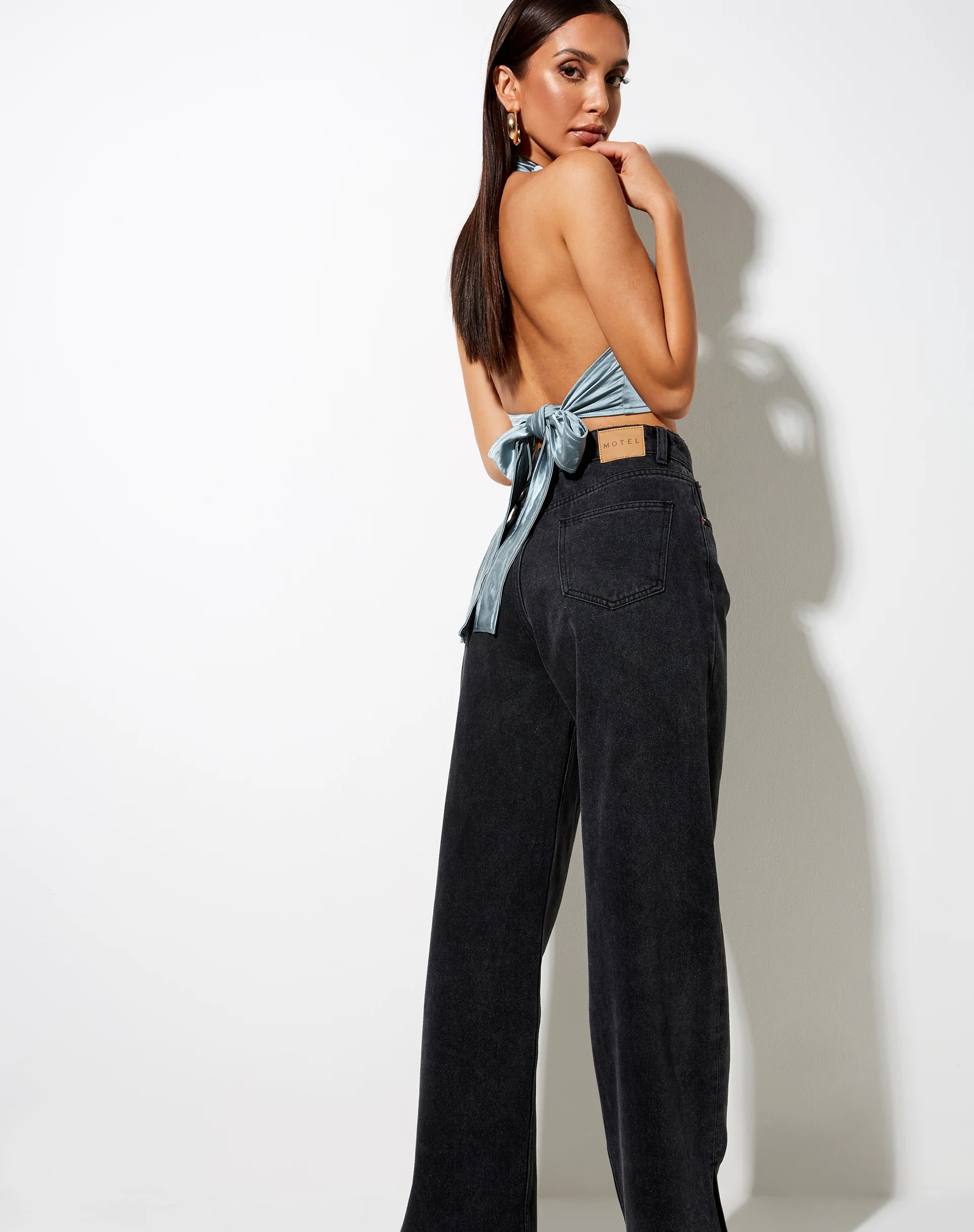 Keiza Crop Top in Satin Silver Blue - Image 4