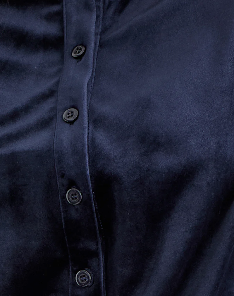 Kellen Button Up Cardigan in Velour Navy - Image 6