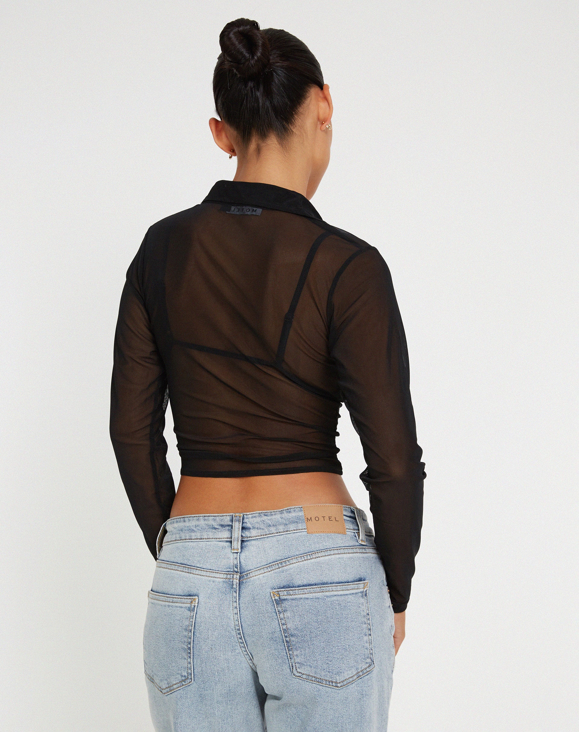 Kelly Cropped Shirt in Mesh Black - Image 2