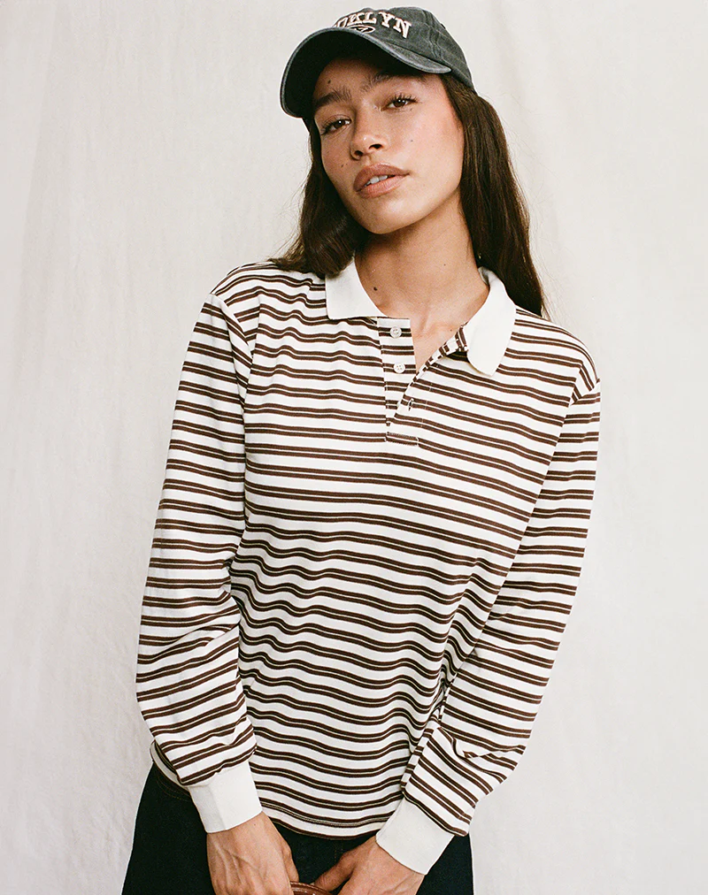 Kemillau Baggy Shirt in Brown with White Stripes - Image 2