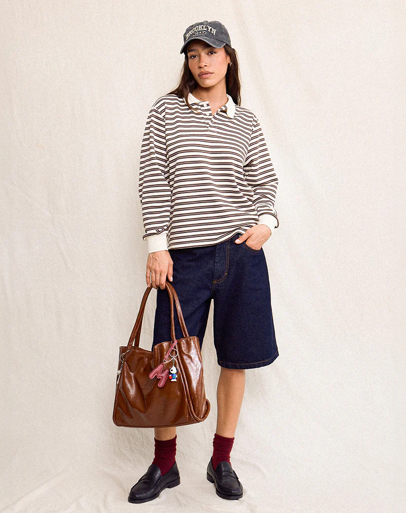 Kemillau Baggy Shirt in Brown with White Stripes - Image 3