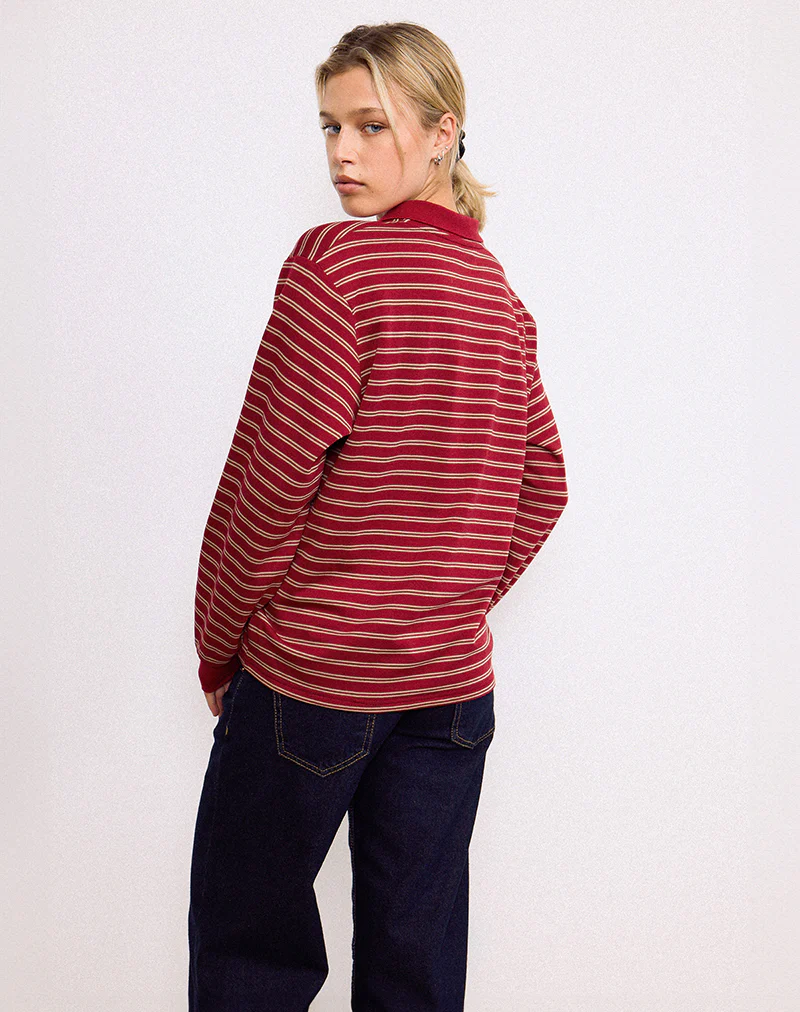 Kemillau Baggy Shirt in Burgundy with White Stripes - Image 3