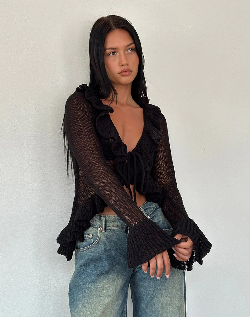 Kendra Ruffle Cardi in Black - Image 3