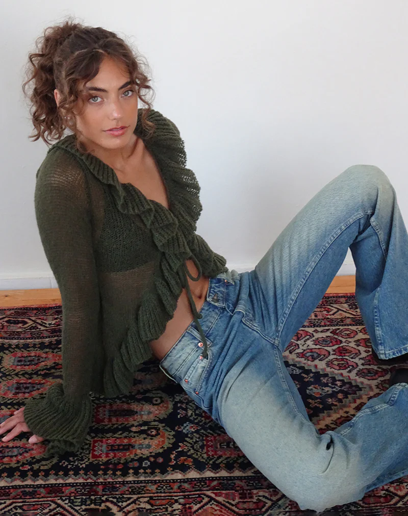 Kendra Ruffle Cardi in Khaki - Image 2