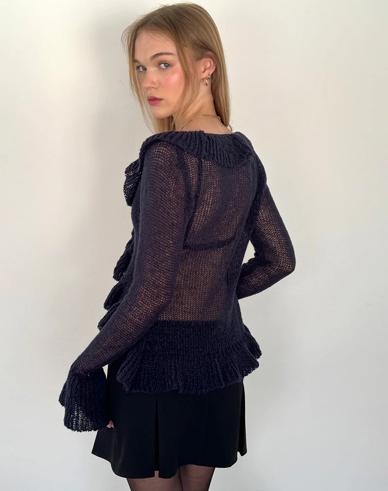 Kendra Ruffle Cardi in Navy - Image 4