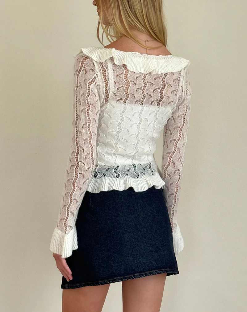 Kenira Cardigan in Pointelle Knit Birch Cream - Image 4