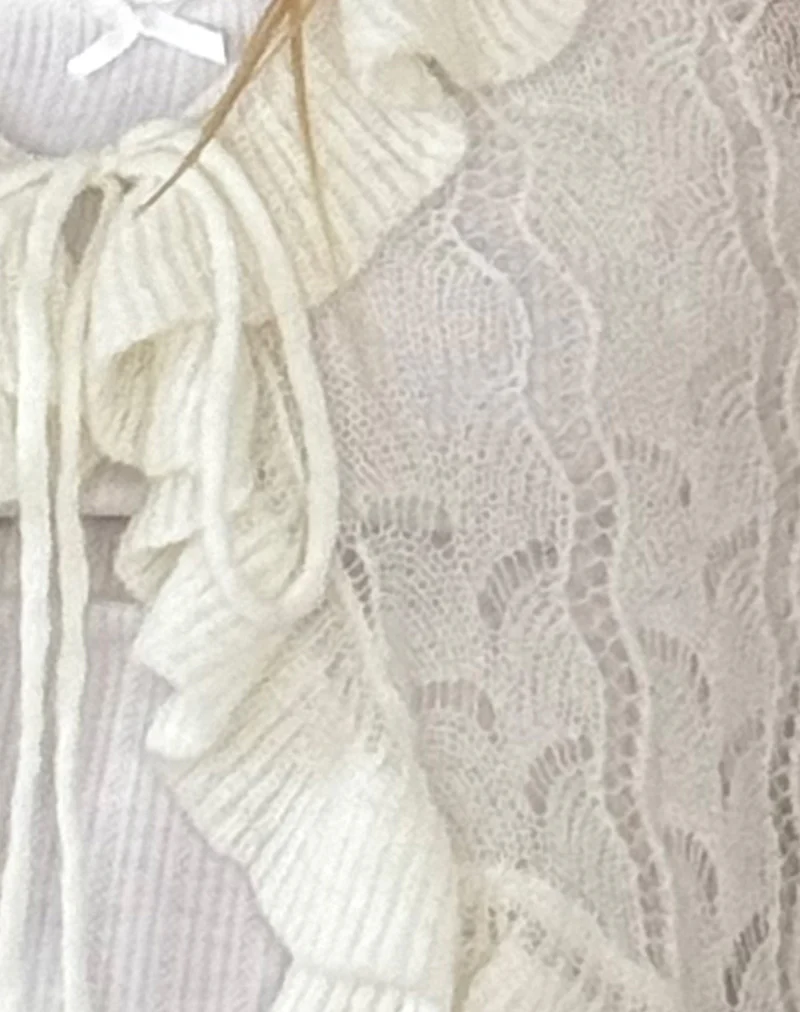 Kenira Cardigan in Pointelle Knit Birch Cream - Image 5