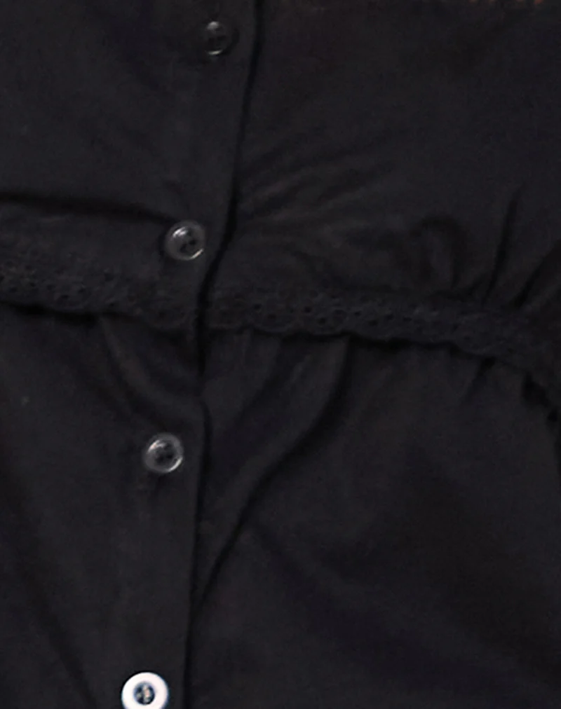 Kenna Babydoll Playsuit in Poplin Black - Image 5