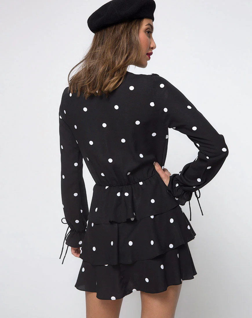 Kepsibelle Dress in Black and White Polkadot - Image 2