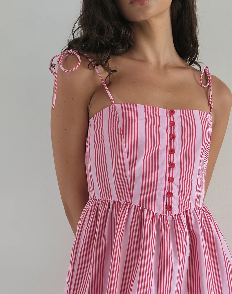 Kesyani Mini Dress in Vertical Pink Stripe - Image 3