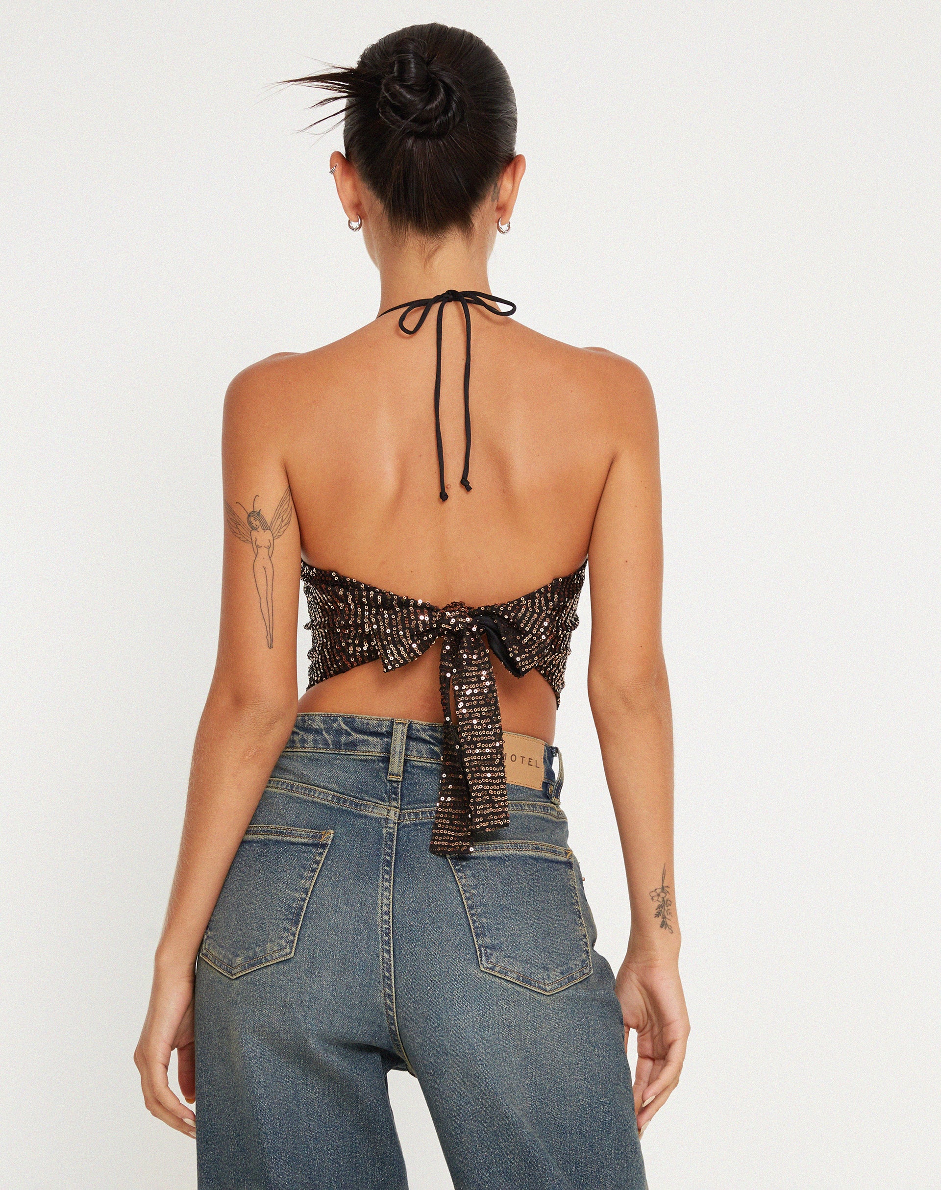 Ketida Crop Top in Drape Sequin Copper - Image 3