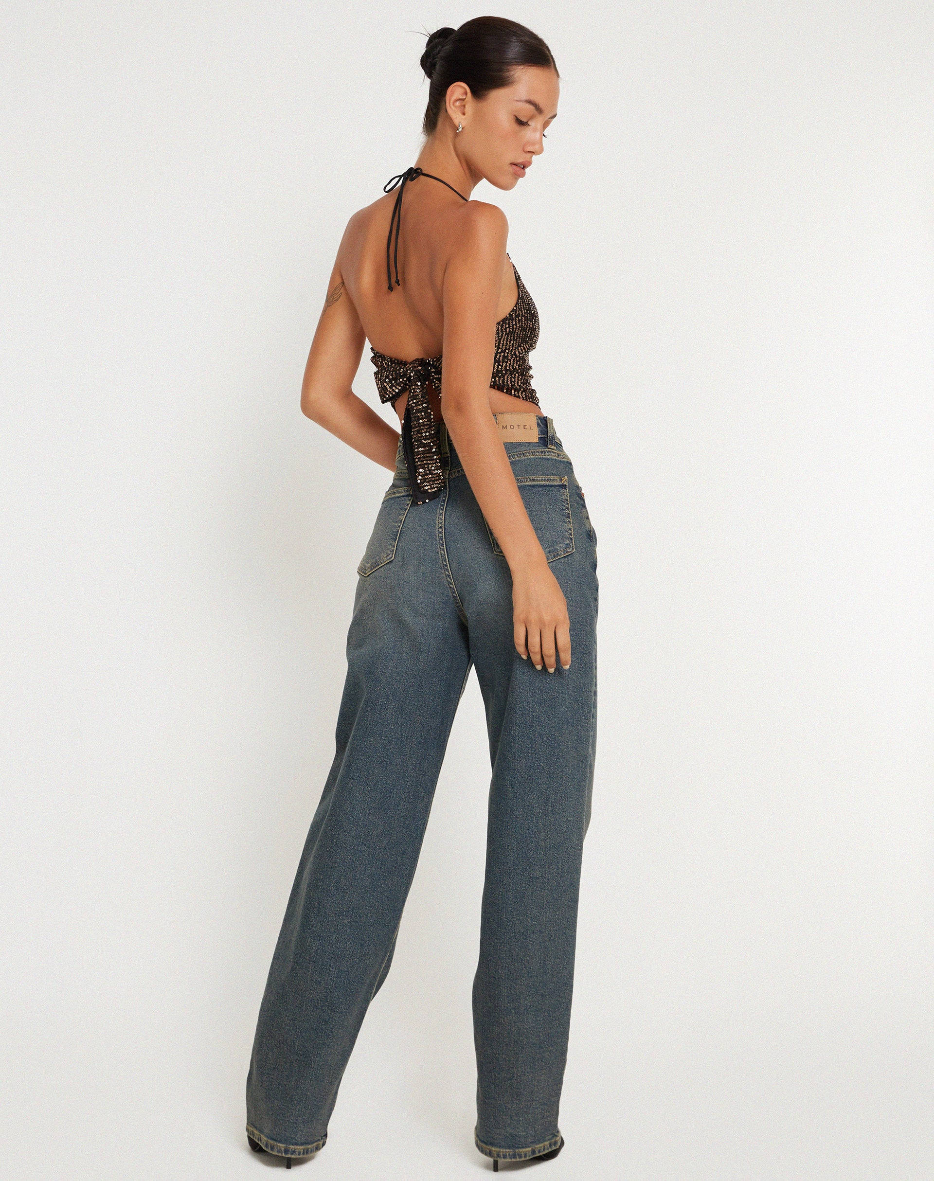 Ketida Crop Top in Drape Sequin Copper - Image 5