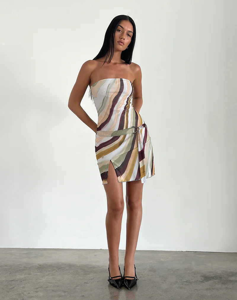 Kevsra Bandeau Mini Dress in Mesh Wiggle Sunset - Image 3
