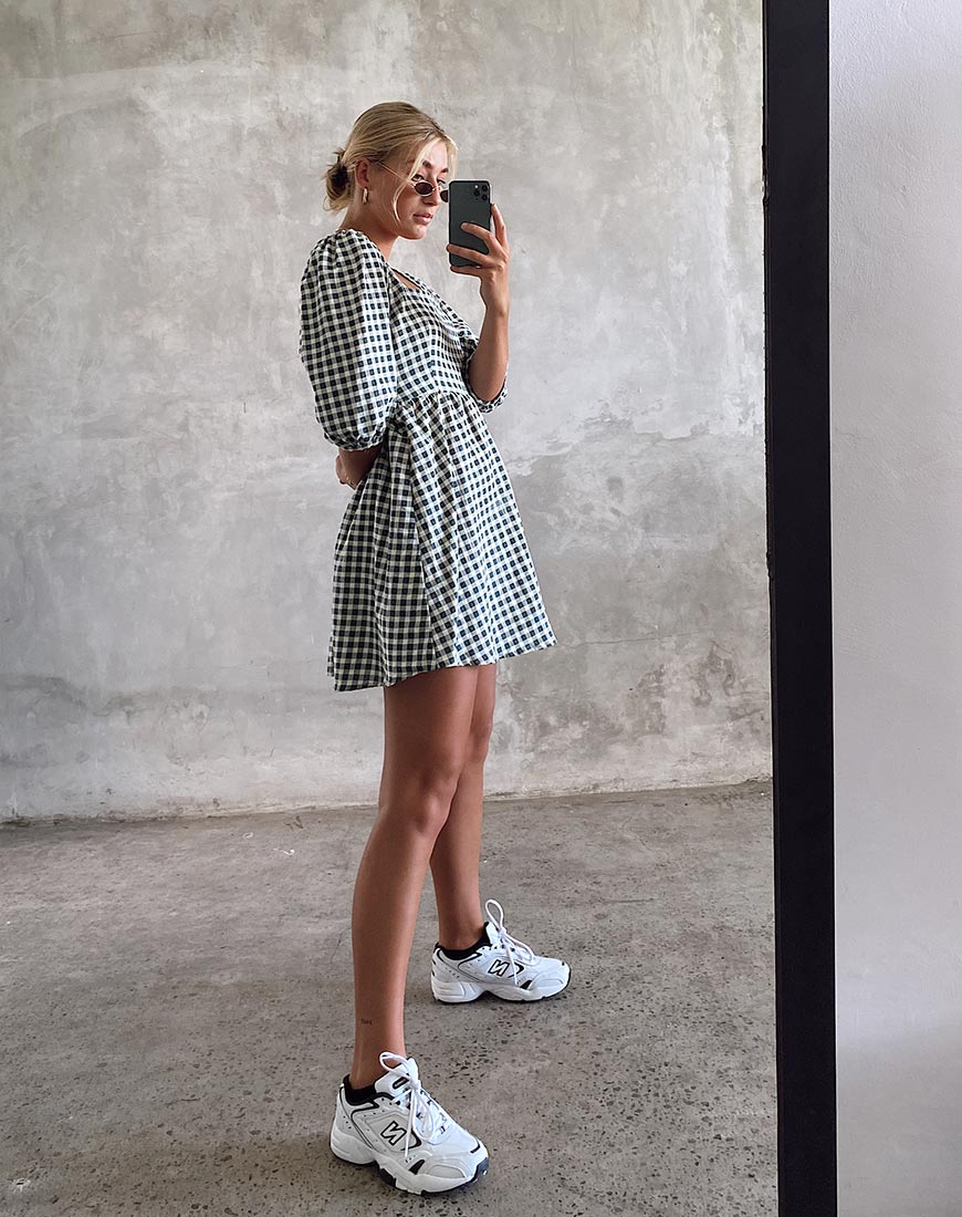 Kezie Skater Dress in Gingham Cream - Image 2