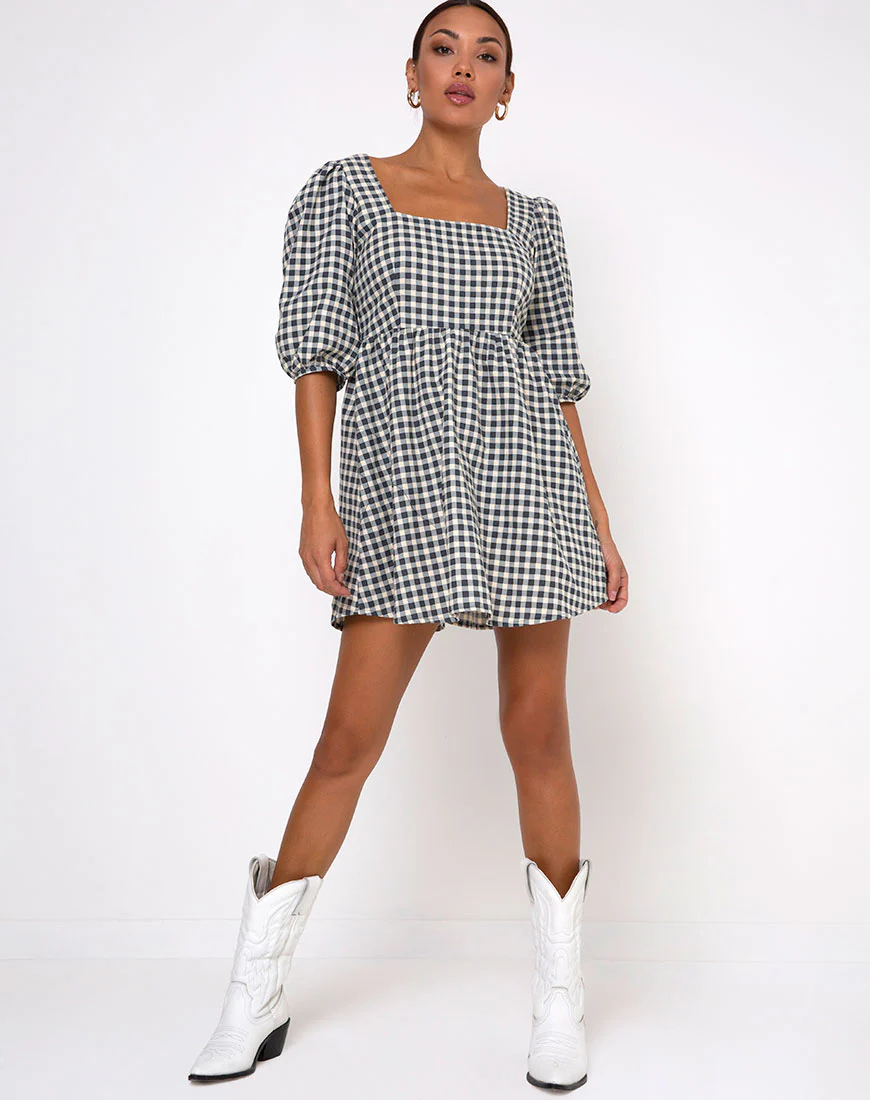 Kezie Skater Dress in Gingham Cream - Image 5