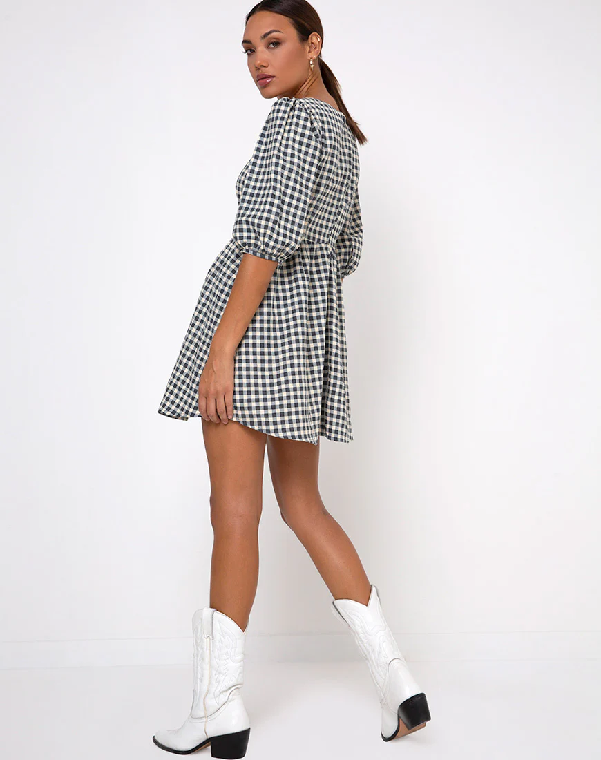 Kezie Skater Dress in Gingham Cream - Image 7