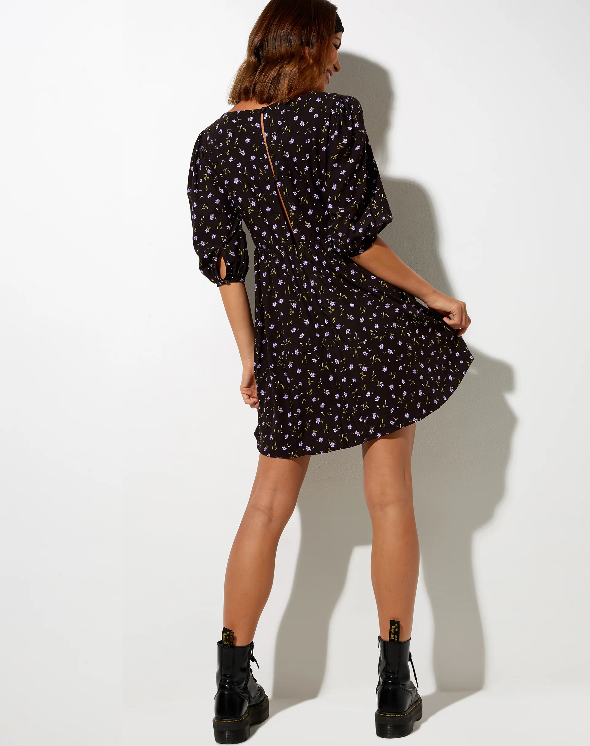 Kezie Skater Dress in Pretty Petal Coffee and Purple - Image 2