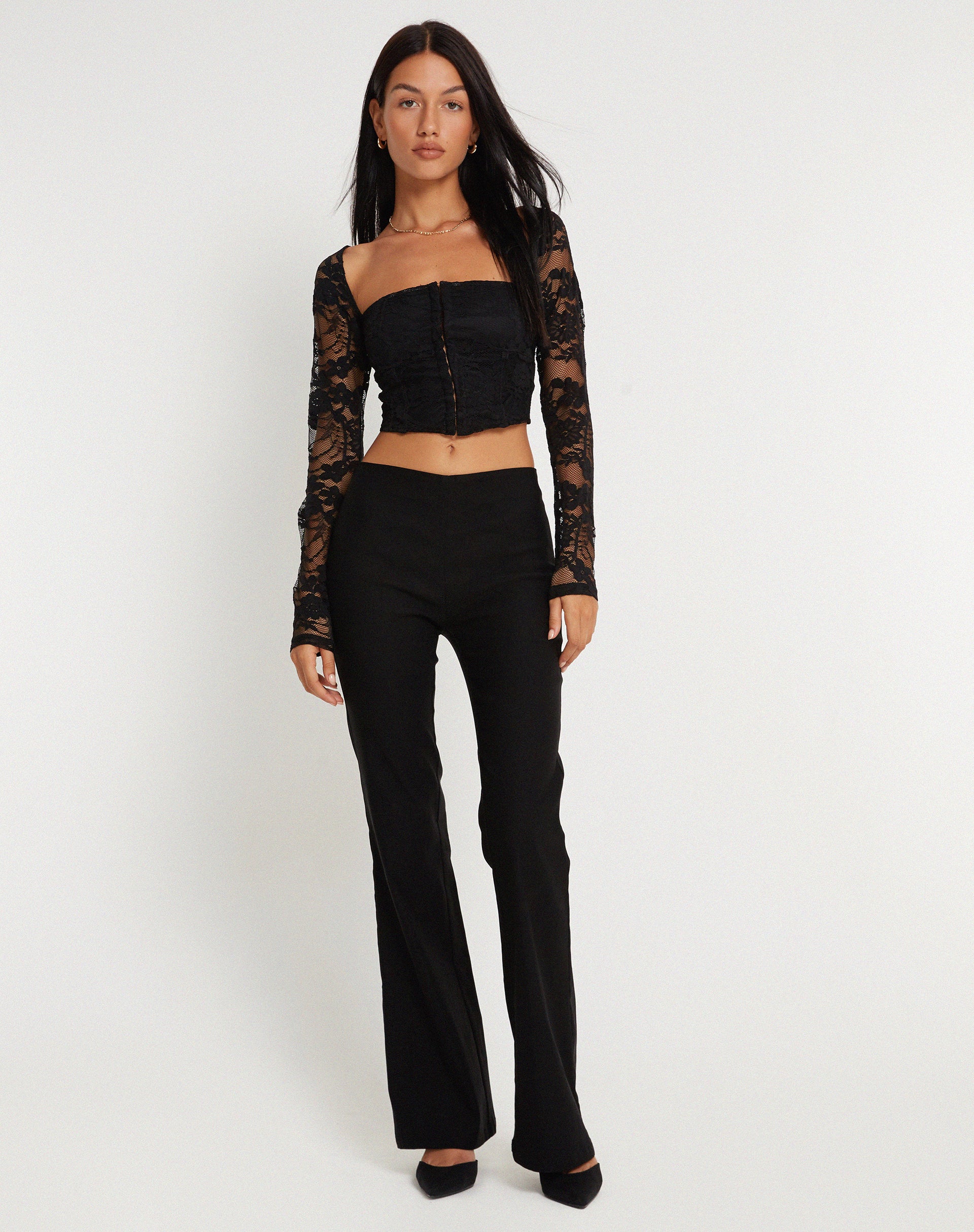 Khafila Long Sleeve Corset  Top in Lace Black - Image 5