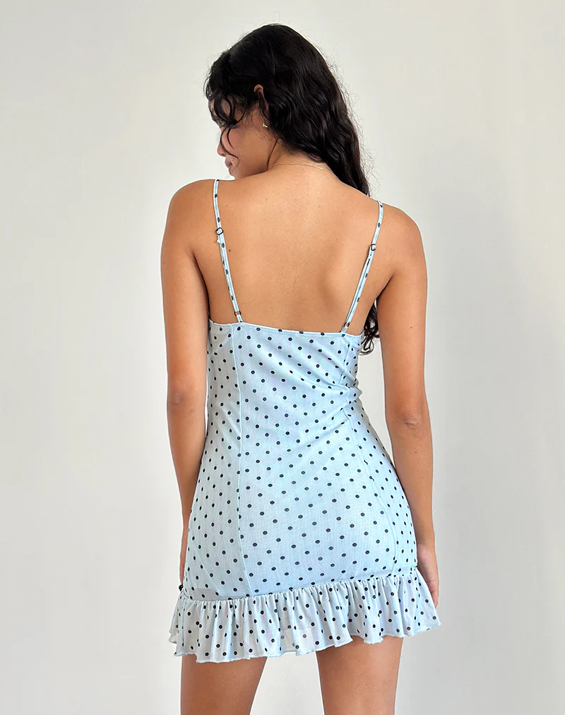 Khalil Mini Dress in Blue Black Basic Polka - Image 4