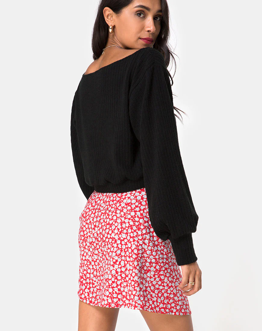 Kheb A-line Skirt in Ditsy Rose Red and Silver - Image 2